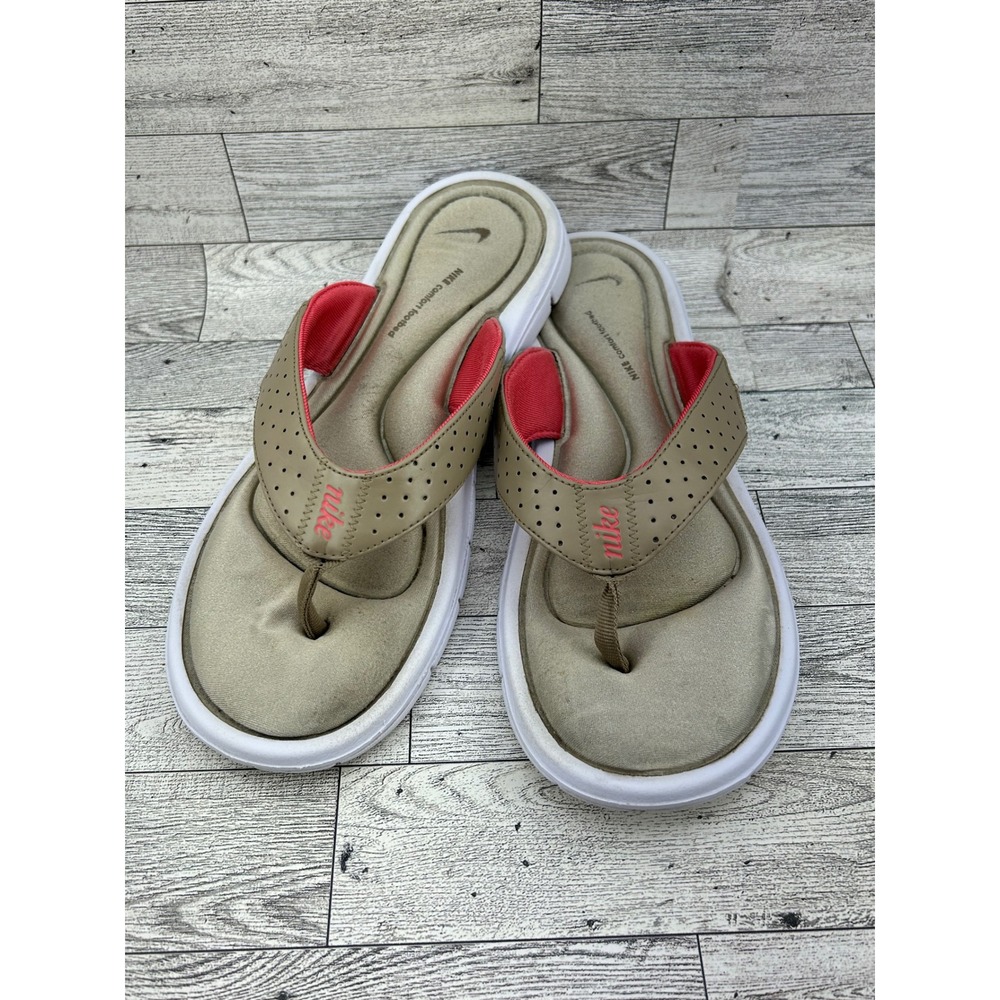 Nike Comfort Footbed Flip Flops Women Sz 10 Khaki Pink Thong Sandals 554889-261